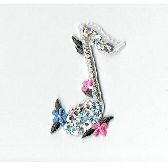 Silver Sequin - Quarter Music Note - Quaver - Iron on Applique/Embroidered Patch