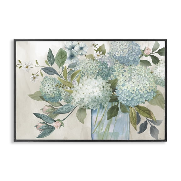 Stupell Industries Shabby Chic Hydrangeas Galore Blue Flowers Black Framed Giclee Art, 18 x 12, by Nan