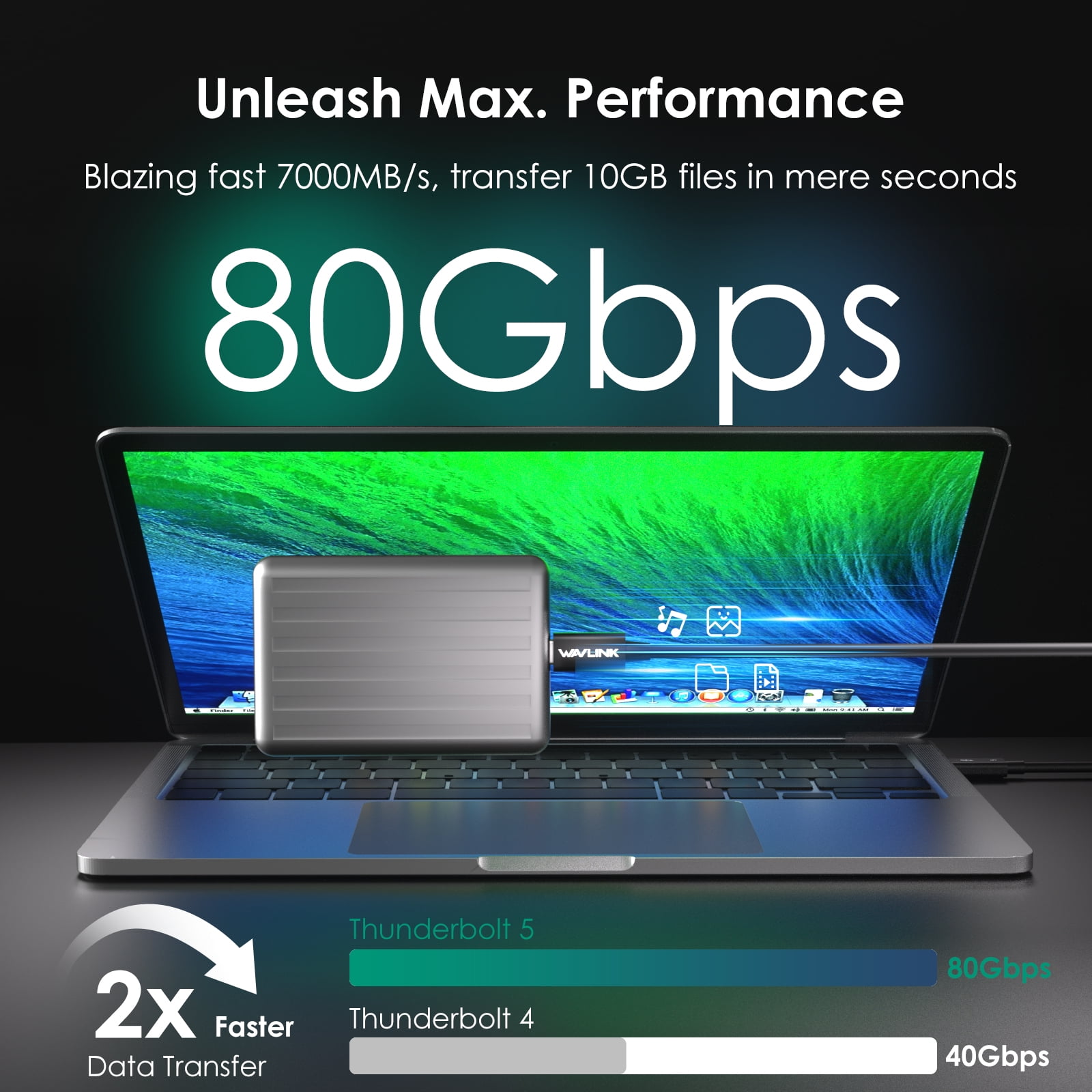 WAVLINK Thunderbolt 5 Cable, 120Gbps Fast Data Transfer and 240W Power Delivery USB-C Cable, 8K/16K Display Support, Backwards Compatible TB4/3/USB4/3, Ideal for Gaming, Laptops, Monitors and Docks