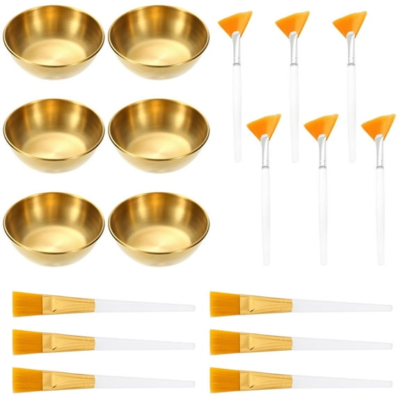 18 PCS Facial Beauty Kit with Golden Stainless Steel Bowls & Fan Brushes, Professional Skincare Tools for Home and Salon Use