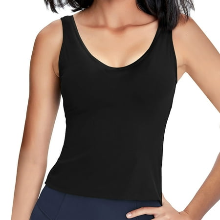 Everyday Bras  Tank Top with Shelf Bra  Comfy Underwear for Women  Women s Sports Bras  Women s Solid Color Cup Yoga Bottom Shirt Sports Underwear Vest  Black  M