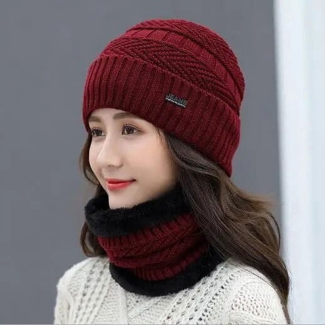 Gorros de invierno para hombre y mujer, conjunto de bufanda, gorro de punto cálido, gorro de Calavera, calentador de cuello con forro polar grueso, gorro y bufanda de invierno