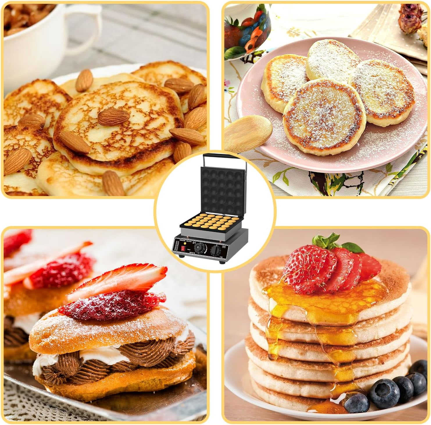 DSstyles 25 PCS Mini Pancakes Maker Machine,110V Mini Dutch Pancake Maker, 1750W Commercial Electric Nonstick Waffle Maker Machine for Home and Restaurants