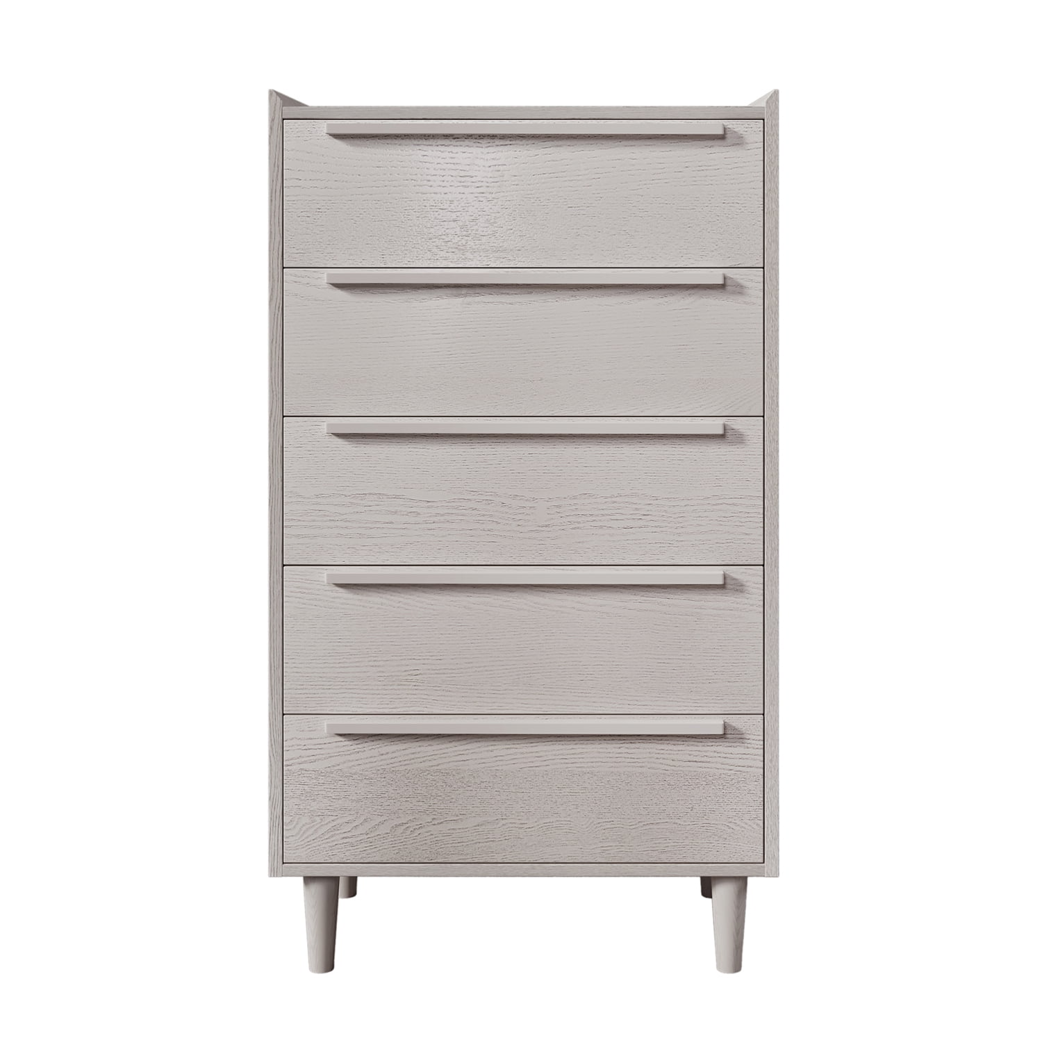 Kadyn MDF Side Table, Modern Style Nightstand with 5-Drawer and Wood Legs, Bedside End Table for Bedroom, Stone Gray