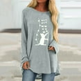 thumbnail image 1 of Hauts de Sortie Mode Dames Décontracté Ample Col Rond Imprimé Chat T-Shirt à Manches Longues Haut Blouse d'Été en Liquidation, 1 of 4