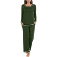 thumbnail image 2 of Ladies Nightwear Akafmk Women's Pajama Sets, Cotton Pajamas for Women Set, Fashion Woman Casual Solid Round Neck Home Top Long Sleeve Top Long Pant Pajama Set, 2 of 4