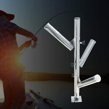 Rod Holder Triple Stainless Steel Boat Rod Holders Adjustable Vertical Bird Tree Fishing Rod Holder with Base and 3 Tube for Fishing