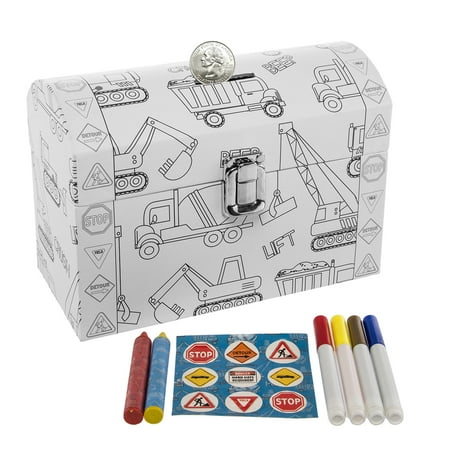 - Tri-Coastal-Design Kid’s Color Your Own Piggy Bank Personalized Coin Chest Trucks Art Supplies