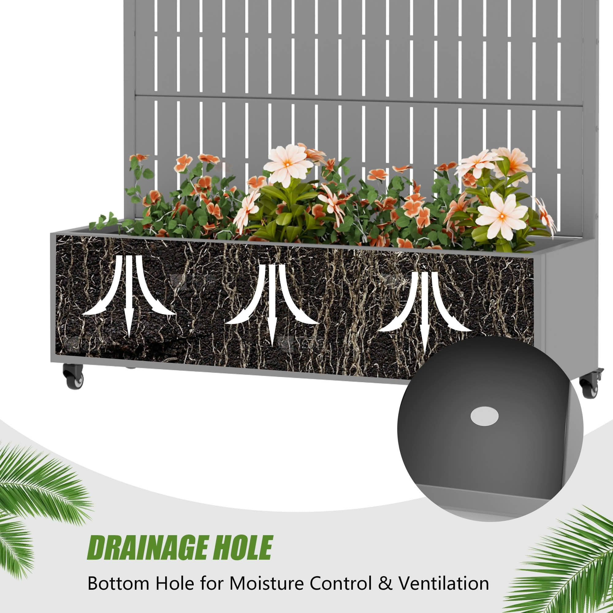 MAYEERTY 47X47" Metal Outdoor Gray Privacy Screen with Planter Box for Backyard & Garden, 3 Piece Set