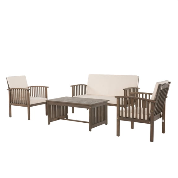 Outdoor Furniture Sets, 4PC CHAT SET, Grey Cream Patio Furniture Sets,Wood Patio Dining Sets, Garden & Outdoor & Patio Furniture Patio Furniture Sets