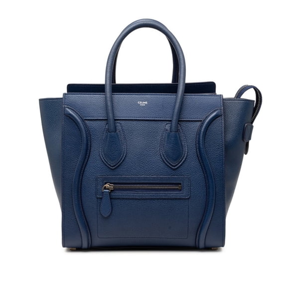 Pre-Owned Celine Luggage Micro Shopper Handbag Tote Bag Navy Leather Women's CELINE