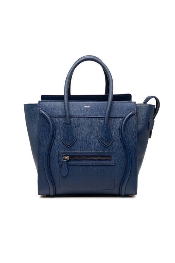 Pre-Owned Celine Luggage Micro Shopper Handbag Tote Bag Navy Leather Women's CELINE