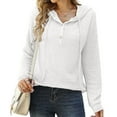thumbnail image 4 of Hfyihgf Women's Button V Neck Waffle Knit Hoodies Long Sleeve Sweatshirt Drawstring Lightweight Pullover Tops（White,M), 4 of 8