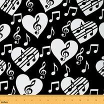 Manfei Music Notes Sewing & Crafting Fabric (3 Yards), Black and White Home Decor Fabric by the Yard, Musical Melody theme DIY Fabric