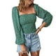 thumbnail image 1 of Top con estampado floral para mujer, blusa informal fruncida de manga larga abombada, Top con cintura fruncida y busto fruncido para mujer, 1 of 5