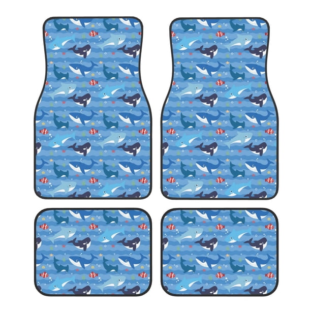 Fotbe Blue Fish Juego de 4 Tapetes para Auto con Estampado – Alfombrillas de Goma Reforzada, Diseño Antideslizante, Protección para Todo el Año – Vehículos, Autos, Camionetas y SUVs