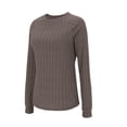 thumbnail image 6 of Qwertyu Knit Sweater Women Long Sleeve Crewneck Sweatshirts Trendy Tunic Pullover Tops with Thumb Holes Comfy Winter Sweaters Coffee L, 6 of 7