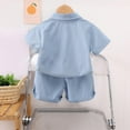 thumbnail image 4 of Antinious Toddler Boys Summer Fashion Outfit Short Sleeve Shirt with Collar + Elastic Shorts Daily Casual Set,Outfits for Kids,Boys Girls Sleepwear Set,Blue,120, 4 of 5
