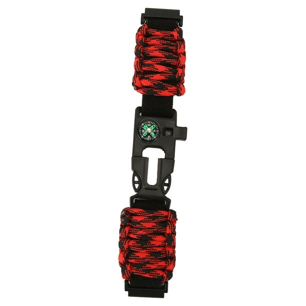 M Buder Correa de Reloj Paracord 22mm 6 en 1 con Brújula y Silbato Camuflaje Rojo y Negro