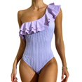 thumbnail image 1 of Traje de baño de un hombro con volantes Traje de baño de un hombro sin mangas delgado sin espalda inalámbrico de color puro Púrpura L, 1 of 8