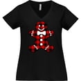 thumbnail image 3 of Inktastic Buffalo Plaid Gingerbread Man Women's Plus Size V-Neck T-Shirt, 3 of 5