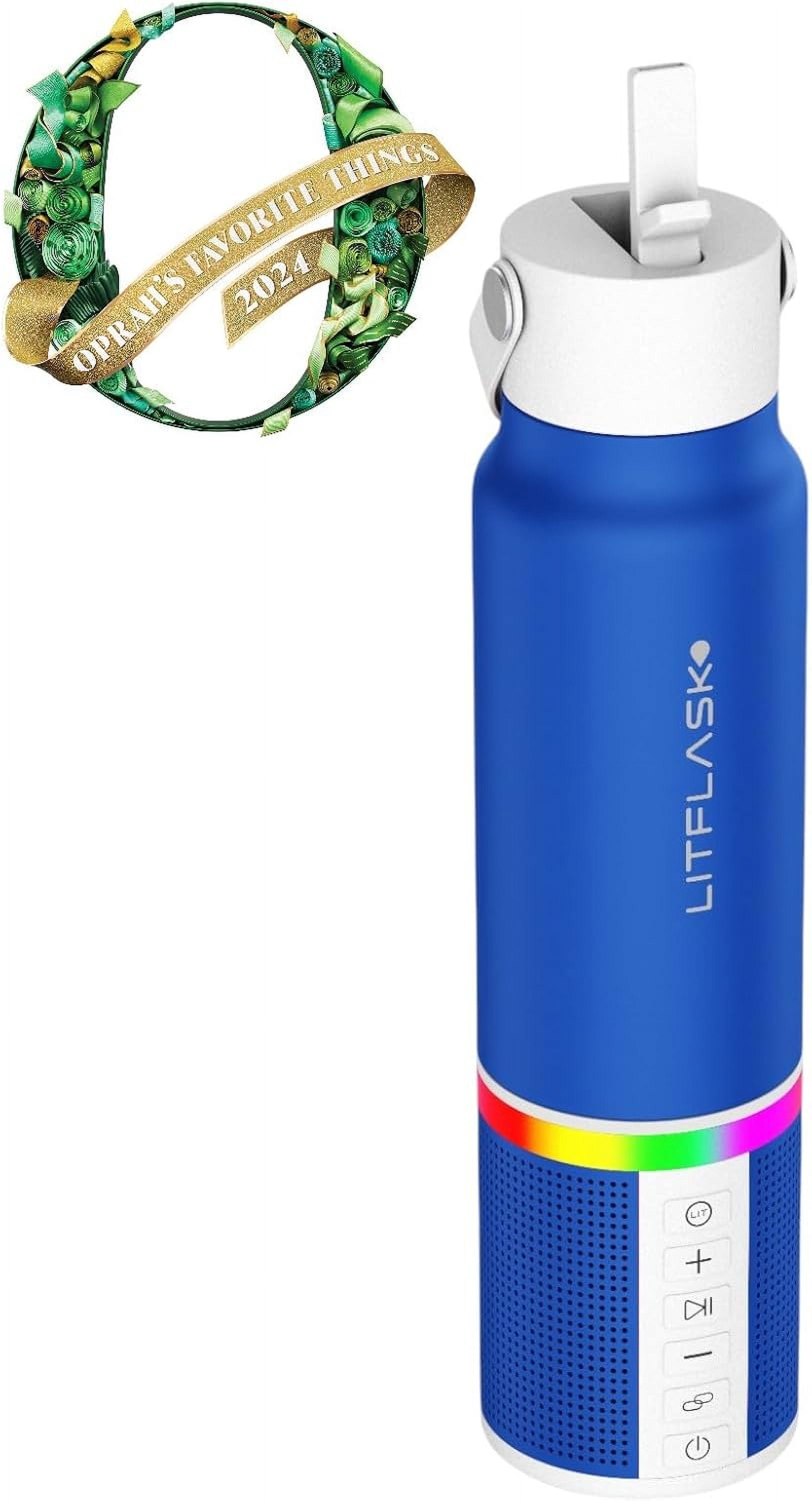 LITFLASK Smart Water Bottle with Premium Bluetooth Speaker, Blue, Portable Charger, LED Light, Stainless Steel, Mix & Match Colors, 20oz - Oprah's Favorite Things 2024