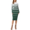thumbnail image 2 of INSPIRE CHIC Women's Striped Sweater Dress Long Sleeve Stretchy Crew Neck Bodycon Ribbed Knit Casual Fall Long Dresses M Green, 2 of 6