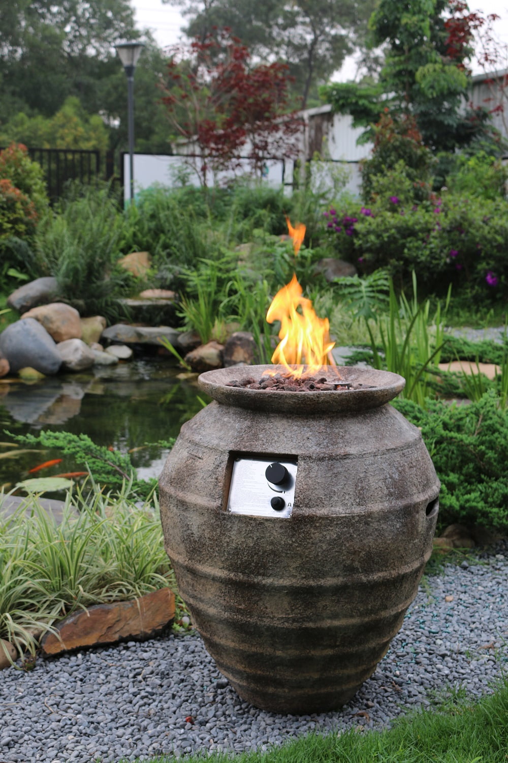 outdoor living fire pit replacement bowl on Modeno Outdoor Roca Fire Pit Table Grey Durable Round Fire Bowl Glass Fiber Reinforced Concrete Propane Patio Fire Place 34 Inches Electronic Ignition Cover And Lava Rock Included Walmart Com Walmart Com