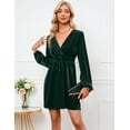 thumbnail image 4 of Women's Christmas Casual Wrap Flared Midi Dresses Wedding GuestTea Dresses A-Line Swing V-Neck Long Sleeve Waistband Dresses, 4 of 8