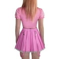 thumbnail image 3 of Littleforbig Women's A-Line Pleated Faux Leather Flared Casual Lace Trim Mini Skirts - Troublemaker Pink Medium, 3 of 7