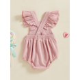 thumbnail image 5 of Toddler Baby Girl First Birthday Romper 6 12 18 24 Months 2T 3T Letter Bow Embroidery Ruffled Flying Sleeve Infant Jumpsuit for Summer, 5 of 9