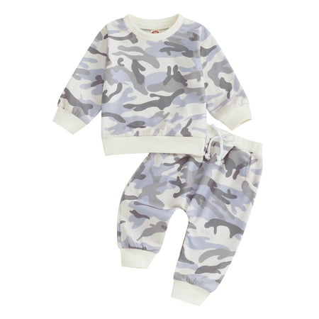 

MIPREWUY Toddler Fall Sets Camouflage Long Sleeve Round Neck Sweatshirt Drawstring Pocket Long Pants Outfits