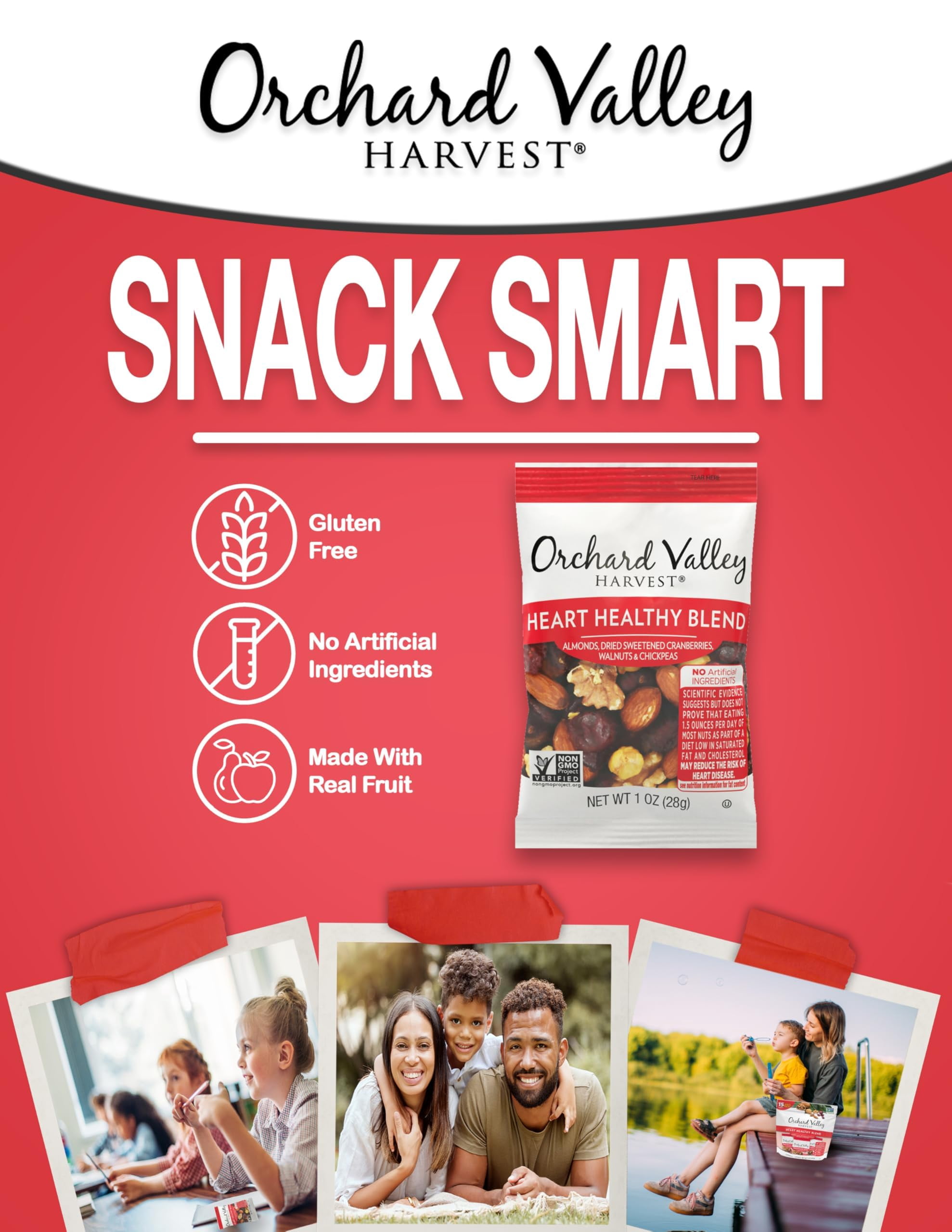 Orchard Valley Harvest 15 Count Multi Pack of Heart Healthy Snack Packs, 15x 1 oz bags, Gluten Free Made with Real Fruit