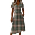 thumbnail image 5 of Minjewel Women's Gingham Shift Dress with Plaid V-Neck - Short Sleeve Summer Dress, Loose Flowy Beach Party Outfit, Preppy Comfy Vacation Mini Dress,Green,L, 5 of 6