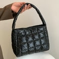 thumbnail image 6 of Quilted Women Handbag Fashion Plaid Cotton Tote Bag Portable for Travel (Black), 6 of 10
