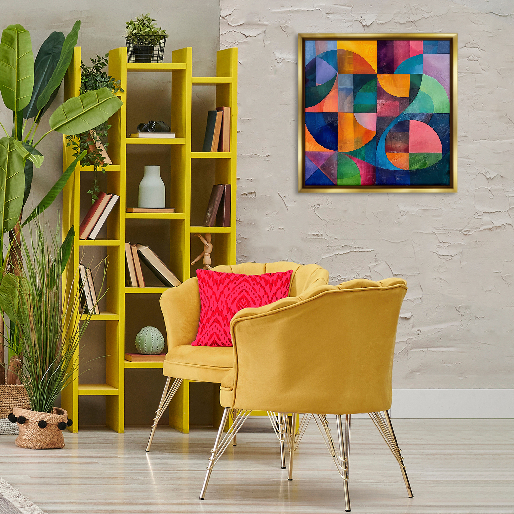 Stupell Industries Luminous Spectrum Shapes Abstract Painting Gold Floater Framed Canvas Art Print Wall Art, 25 x 25