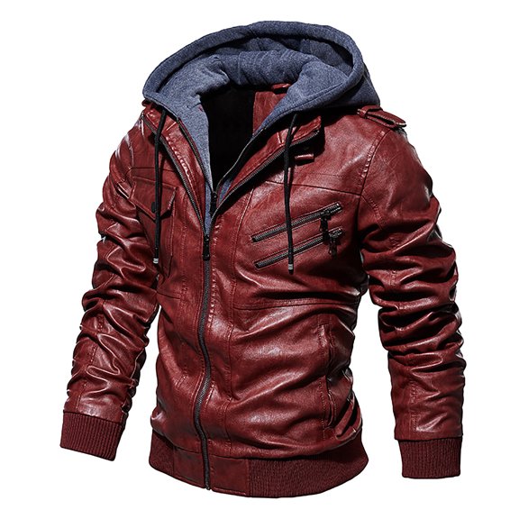 Fgnfyis Leather Coat Men Autumn Winter Large Size Washed Sports Leisure Casual Jacket Mens Winter Coats Red L
