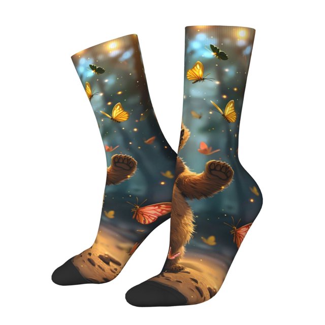 Balery Cute Butterfly Bear Calcetas Largas con Estampado para Hombre y Mujer – Suaves y Transpirables, Talla Única (US 5-11)