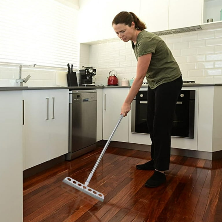 Floor Squeegee Adjustable Professional Water Squeegee Foam With 31.5  Handle for Garage Tile Shower Hair Floor Wiper (Grey) 