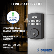 Brinks Electronic Fingerprint/Keypad Deadbolt with Pro-Guard, Transitional, Matte Black