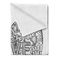 thumbnail image 2 of White Soft Flannel Fleece Blanket, Love Word in a Heart Ornamented with Uncolored Doodle Flowers and Swirls, Cozy Plush for Indoor and Outdoor Use, 50" x 70", Charcoal Grey and White, by Ambesonne, 2 of 5