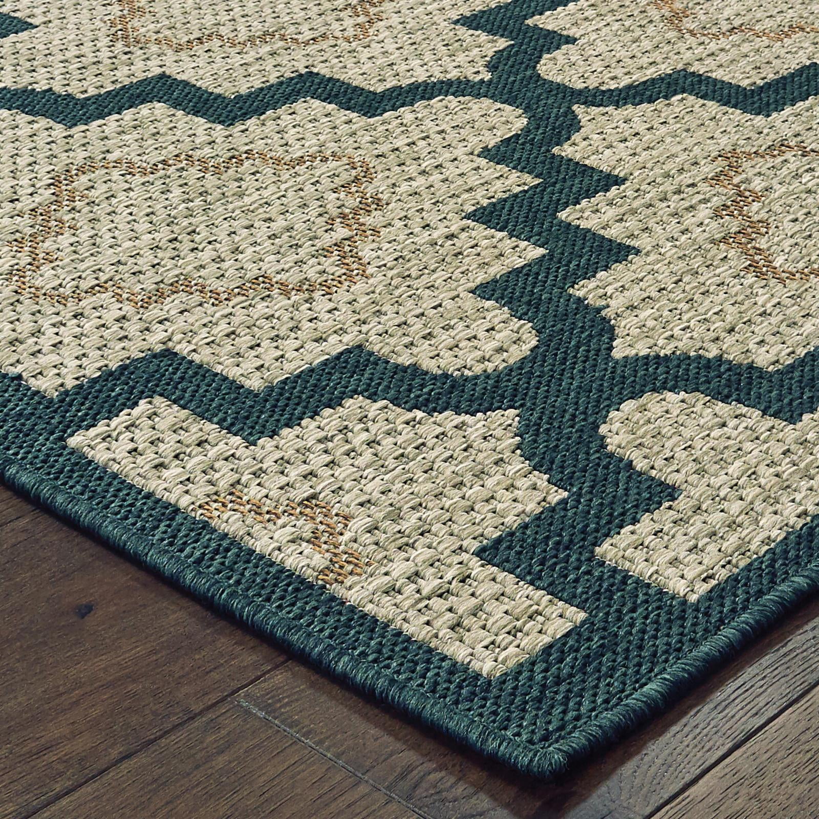 Avalon Home Lakeland Scalloped Lattice Indoor/Outdoor Rug, 3'3" X 5', Grey/ Teal