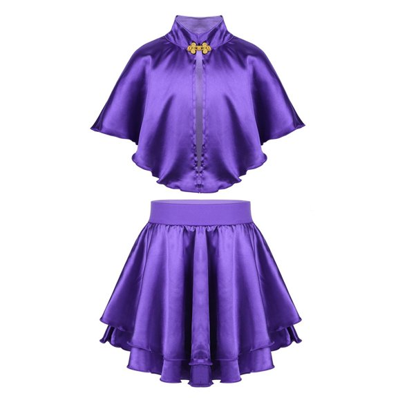 MSemis Kids Girls Fancy Outfit 3Pcs Top Cape with Pleated Skirt Wristband Set