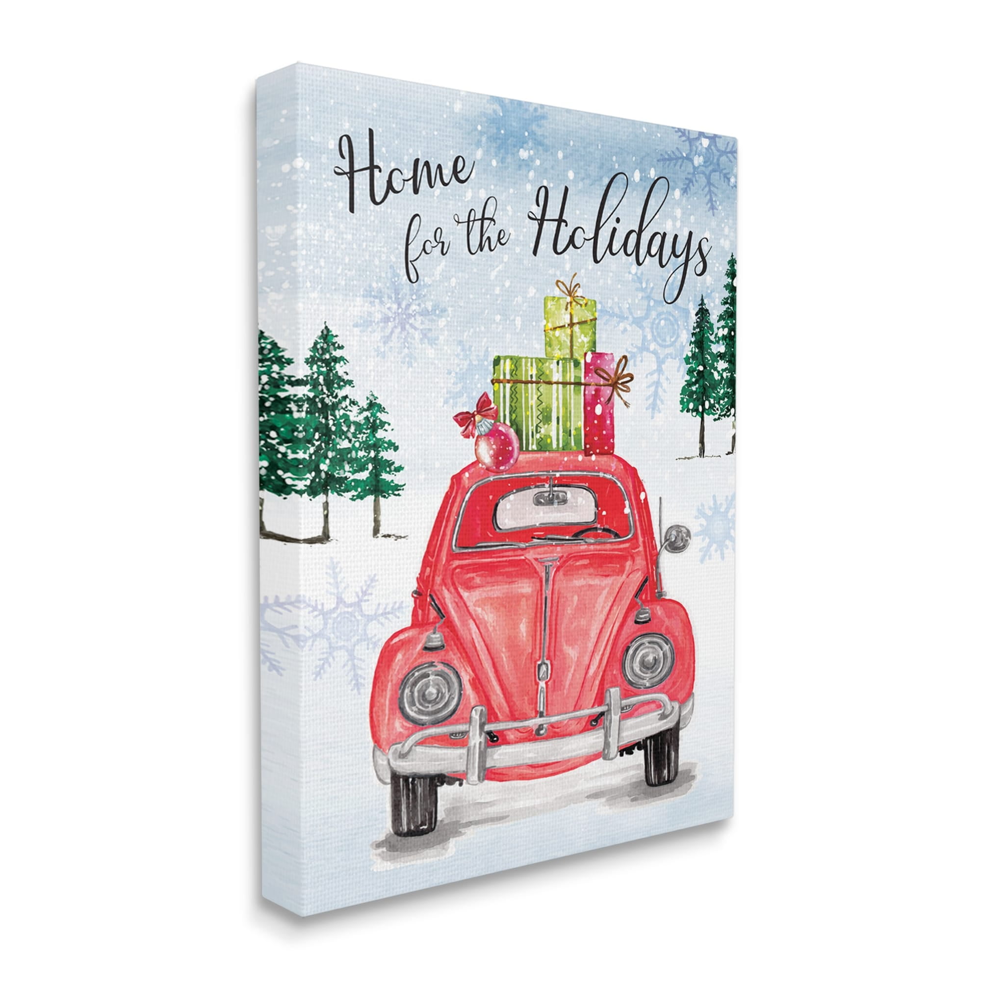 Home For Holidays Antique Car Carrying Christmas Gifts Transportation Graphic Art Gallery-Wrapped Canvas Print Wall Art