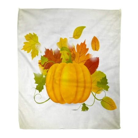 KDAGR Flannel Throw Blanket Colorful Fall Pumpkin and Leaves Leaf Thanksgiving Autumn Border Soft for Bed Sofa and Couch 50x60 Inches