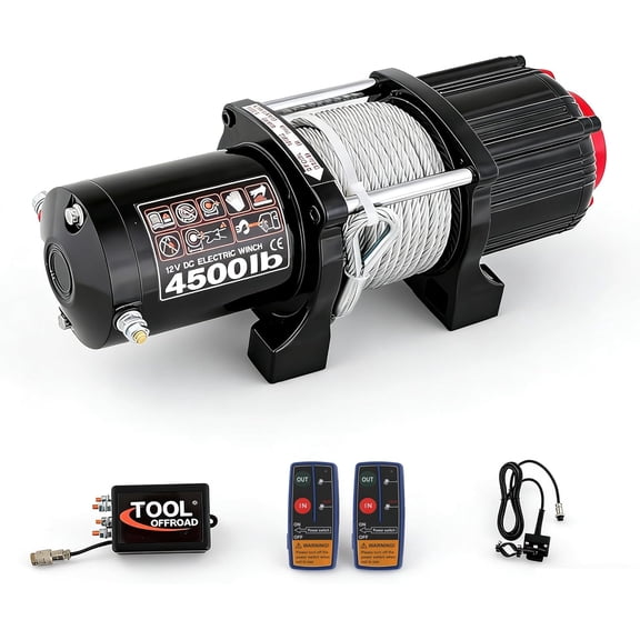4500 lbs Electric Winch, 12V Steel Rope Trailer Winch with Wireless & Wired Remote, Waterproof Recovery Winches for Towing ATV/UTV, Boat, Black