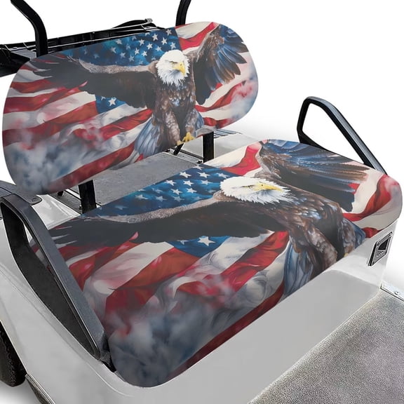 Binienty Eagle American Flag Golf Cart Seat Cover Club Car Golf Cart Seat Covers 2 Passenger Seats Breathable Quick Dry Golfcart Accessories