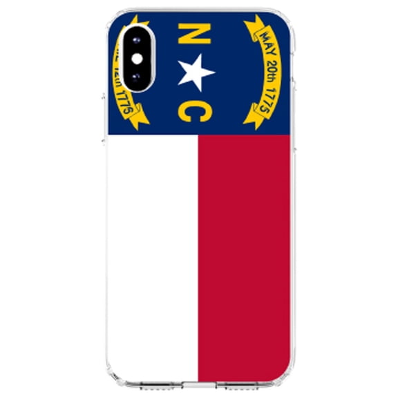 DistinctInk Clear Shockproof Hybrid Case for iPhone X / XS (5.8" Screen) - TPU Bumper, Acrylic Back, Tempered Glass Screen Protector - North Carolina State Flag - US State Flag
