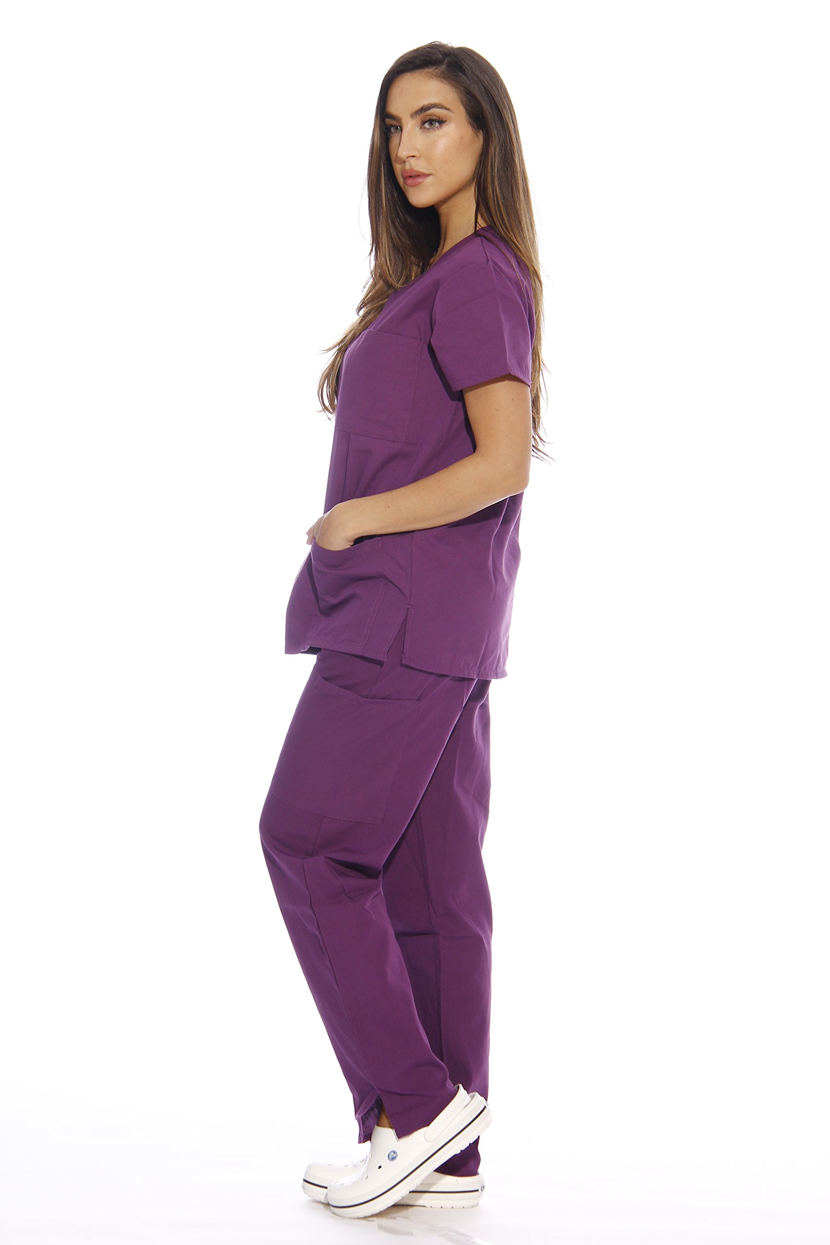 Just Love Womens Six Pocket Medical Scrubs Set V Neck With Cargo Pant Eggplant 1x 