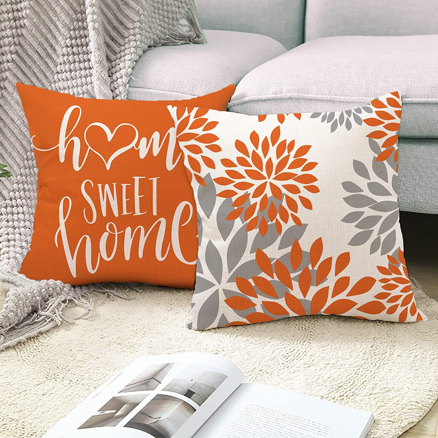 SHENMO Set of 4 18x18 Orange Cushion Covers Orange Decorative Pillows for Couch Linen Cushion Cover Outdoor Home Decor Orange